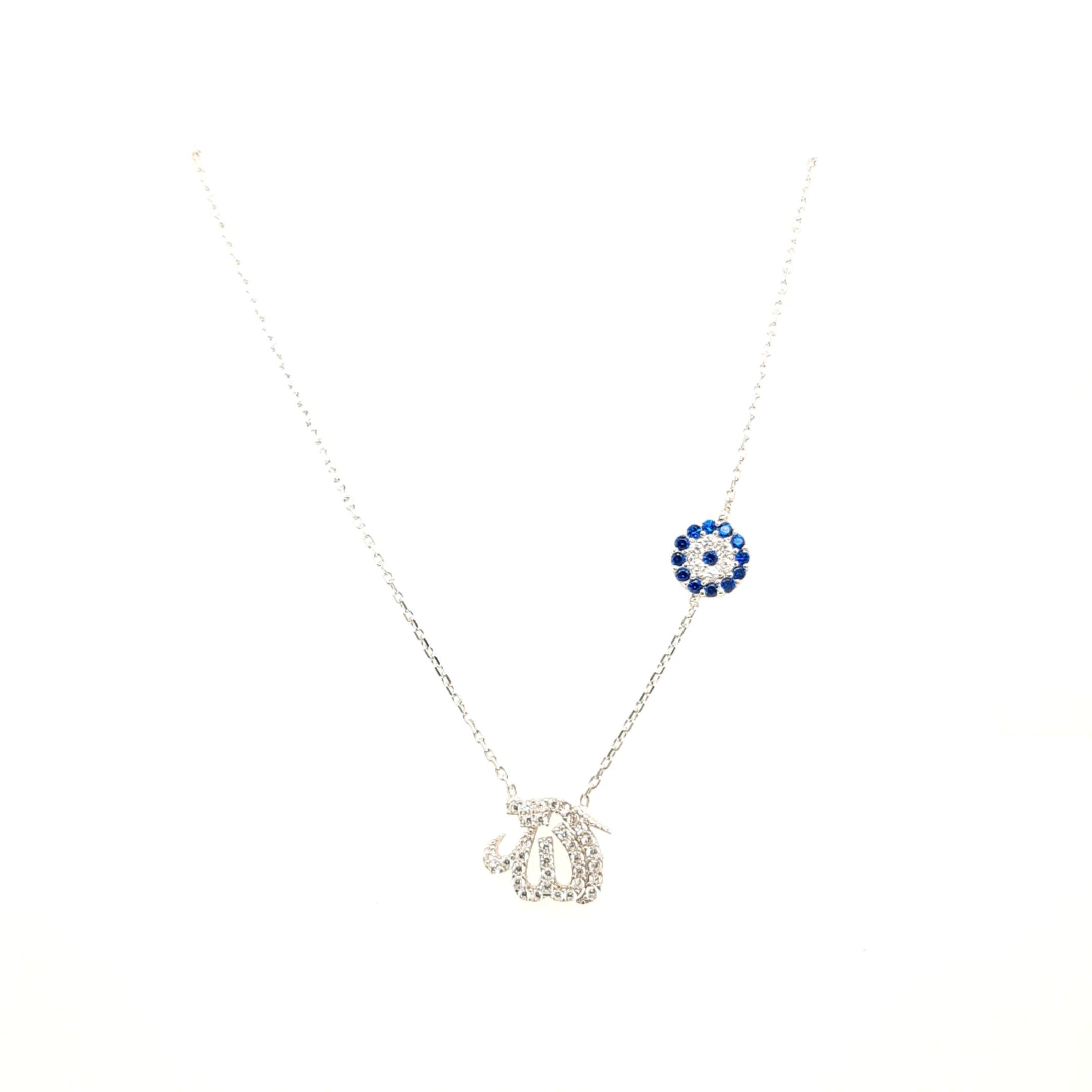 925 Silber |  Halskette Allah mit Zirkonia und Nazar - Image 2